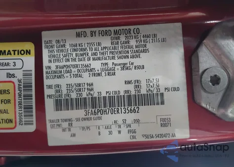 2014 Ford Fusion Se from USA, damaged, VIN 3FA6P0H70ER135662